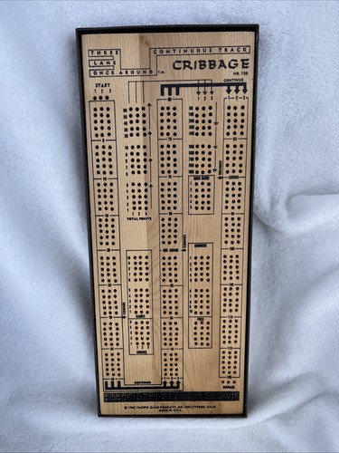 Vintage 1970s Champion Wooden Continuous Track Cribbage Board w/ Pegs USA