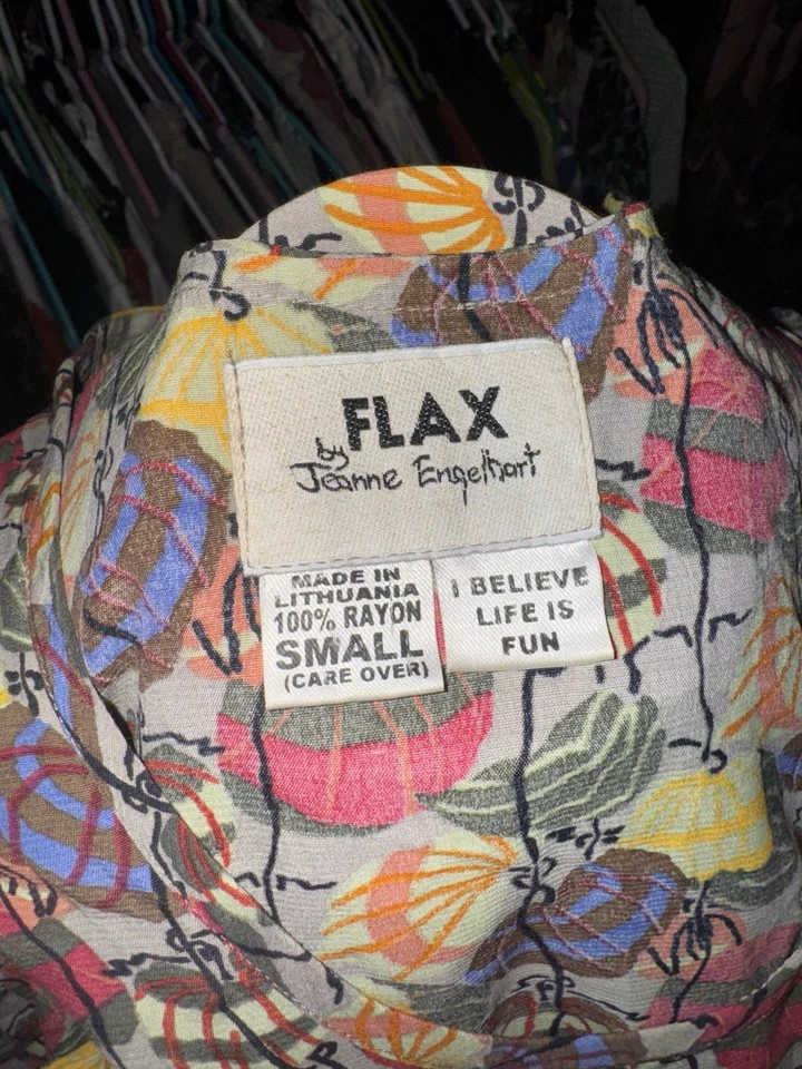 Vestido Floral FLAX Jeanne Engelhart Mediano Rayón Lagenlook Maxi Ligero Arte De Colección Foto 4 de 4