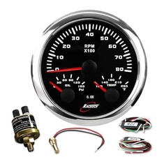 85mm 3-3/8" 3in1 Electrical 3in1 Tachometer Oil Pressure Water Temp Black