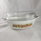 Vintage Anchor Hocking 433 Vegetable Harvest Oval Casserole Dish w/ Lid 1.5 Qt