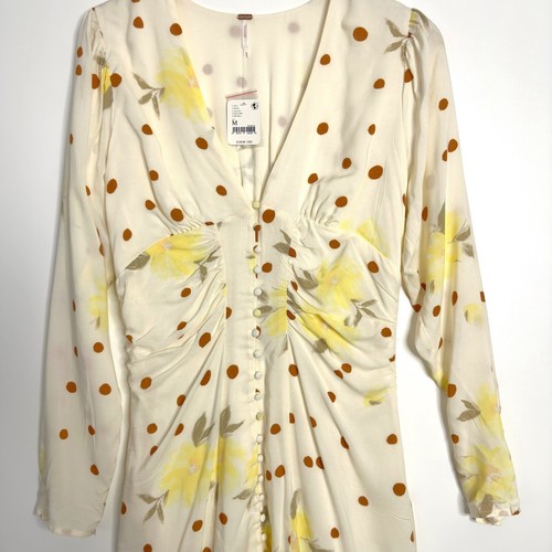 FREE PEOPLE Date Night Mini Dress Sunshine Combo Polka Dot size Medium NWT - Picture 2 of 7