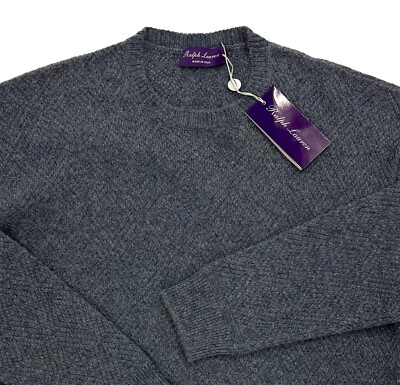 Ralph Lauren Purple Label Blue 100% Cashmere Sweater Size XL Made 
