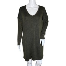 Lush Dress Women XS Green Black Vertical Striped Thick Ribbed Casual Loungewear