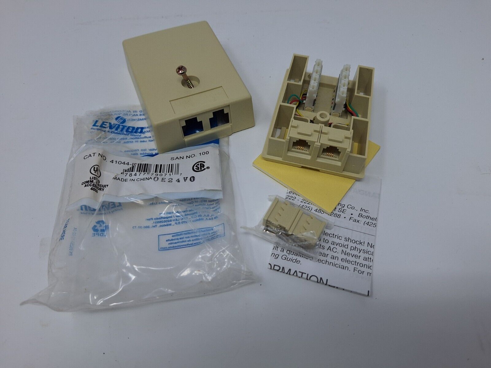 Leviton DUPLEX Ivory Surface Mount Telephone Jack Type 104/110 4-Wire 41044-IDA