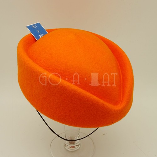 RETRO Wool Felt Ladies Fascinators Pillbox Stewardess PARTY Hat | 56cm | Orange - Picture 2 of 5