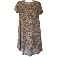 LuLaRoe Carly T Shirt Dress Womens XXS High Low Multicolor Short Sleeve Flowy