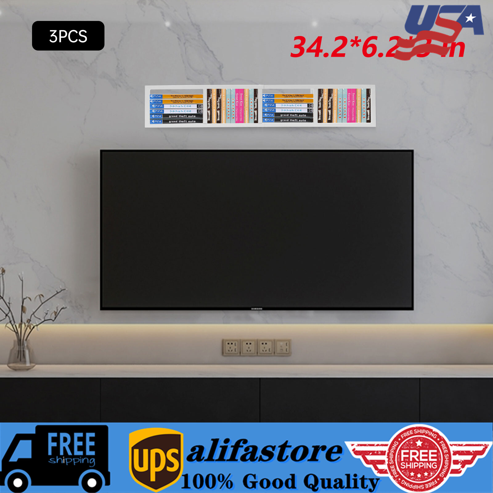 3pcs Storage Rack Organizer Box Holder Stores CD Disk Case Media Display Shelf