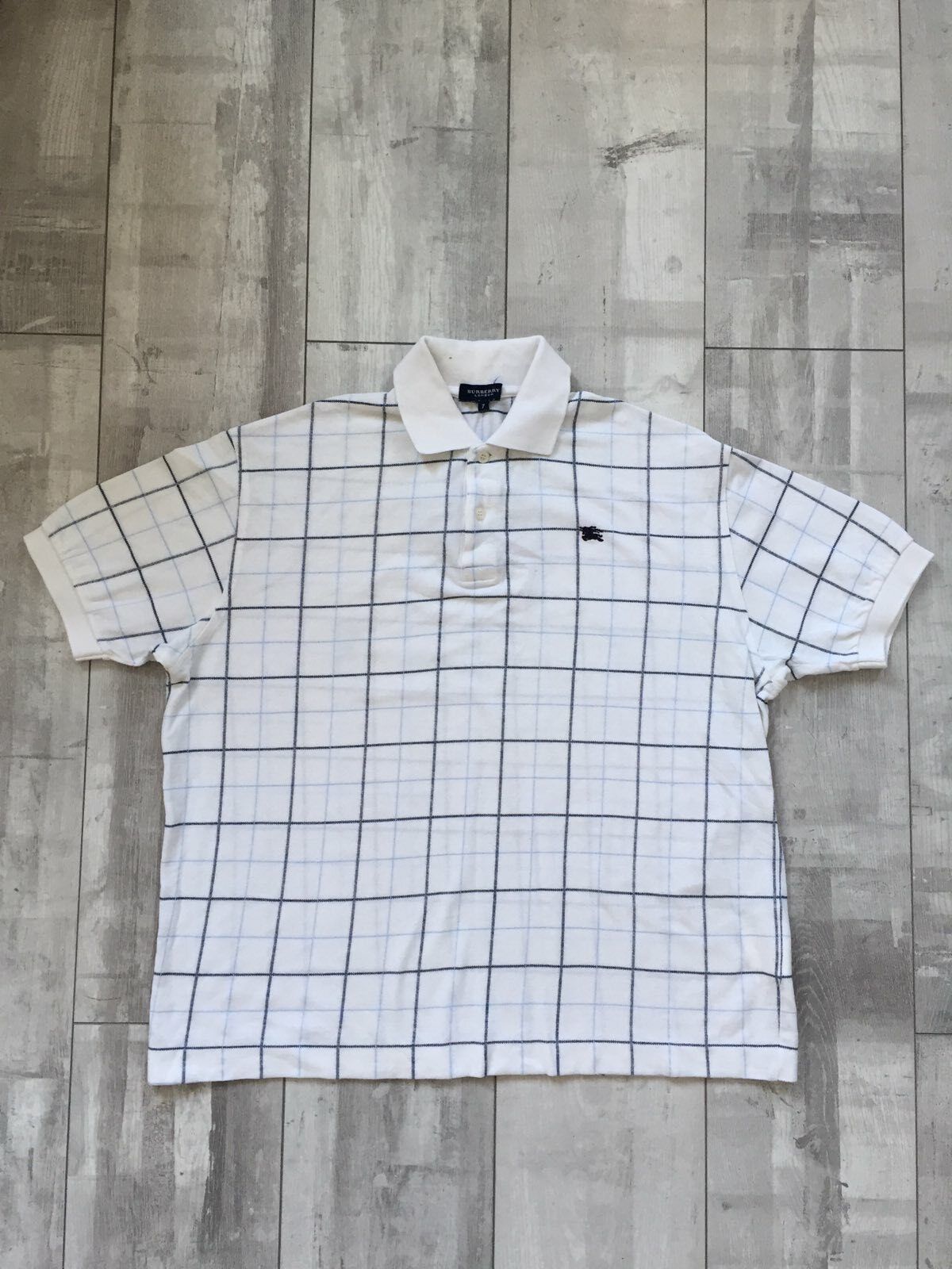 Burberry London Polo T Shirt Men Blue and White Size 7 Good Condition