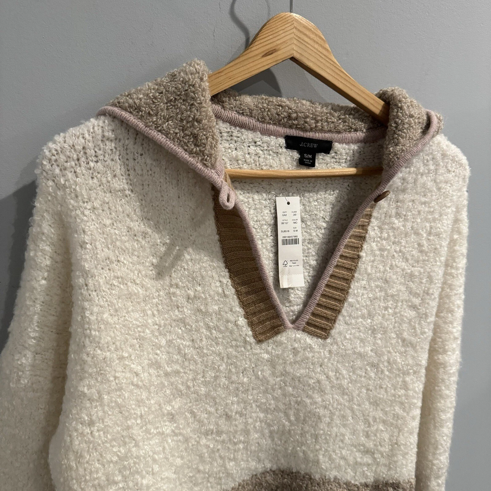 OFF WHITE *NUOVO CON ETICHETTE* J. Felpa con cappuccio maglione Crew Colorblock in moka avorio taglia S M