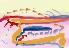 Art Free Shipping-Original Painting colorful "Abstract Landscape" watercolor-JW