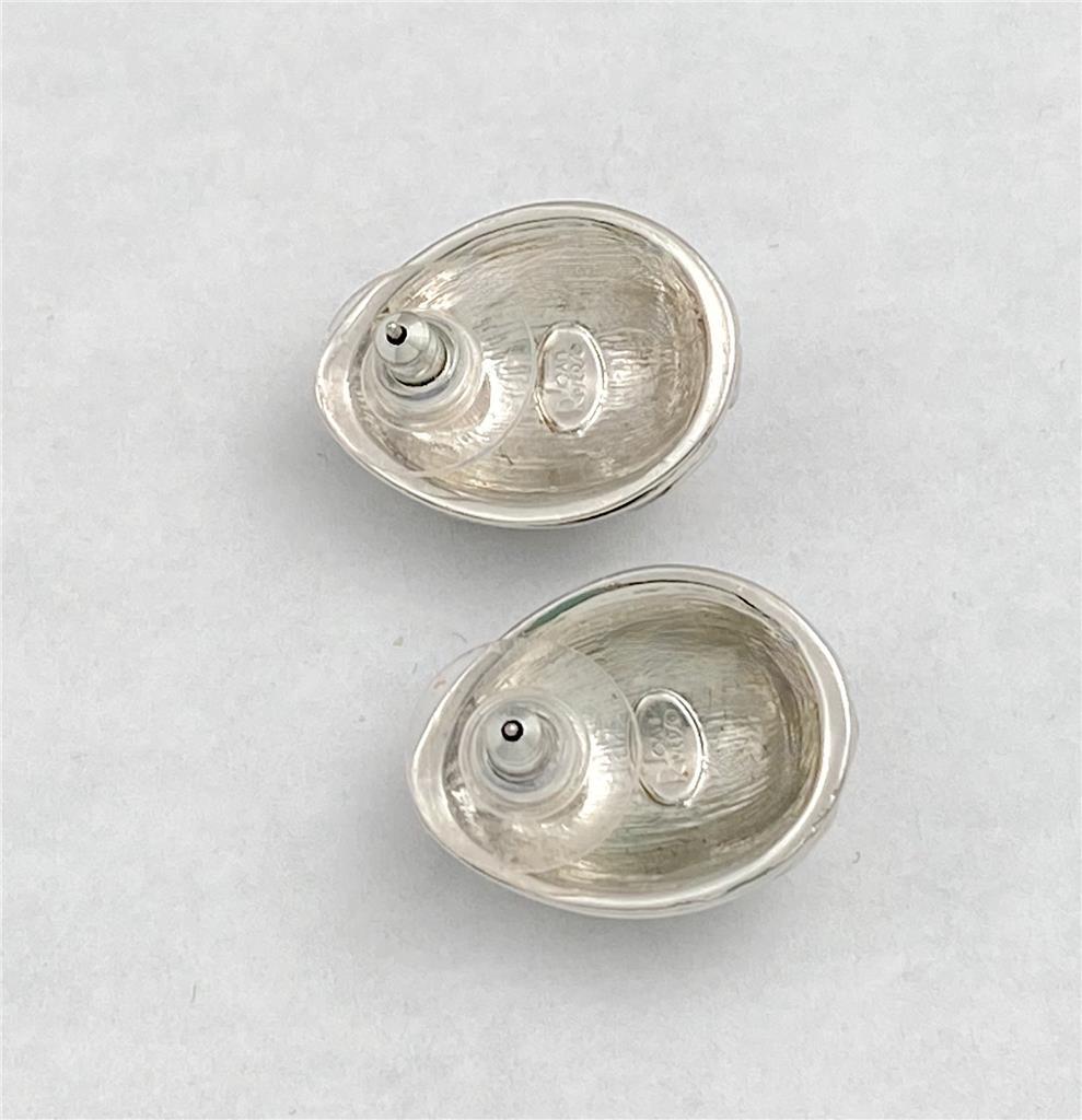 Vintage Joan River Clear Rhinestones Silver Tone Egg Shape Post Earrings View 4