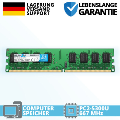 2GB DDR2 RAM DIMM PC2-5300U 2Rx8 667 MHz 1.8V PC Computer Speicher Intel AMD CL5