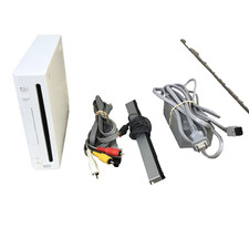Nintendo Wii White Console RVL-001 with Sensor Bar  Cables - Tested