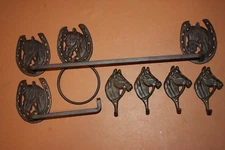 (7) Rustic Cowboy Bathroom Accessory Set Solid metal, Equestrian Decor