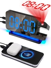 Projection Alarm Clock, Digital Clock with 180° Rotatable 3-Level Brightness