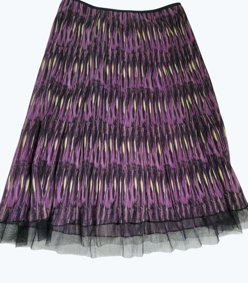 Vivienne Tam 女式打褶中裙 3 码紫色和黑色及膝 A 字 — 第 2/4 张图片