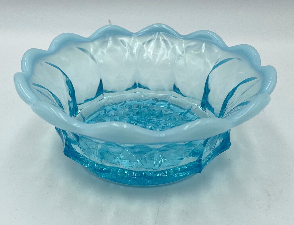 Vintage 1950s Fenton BlueOpalescent Hobnail Milk Glass Art