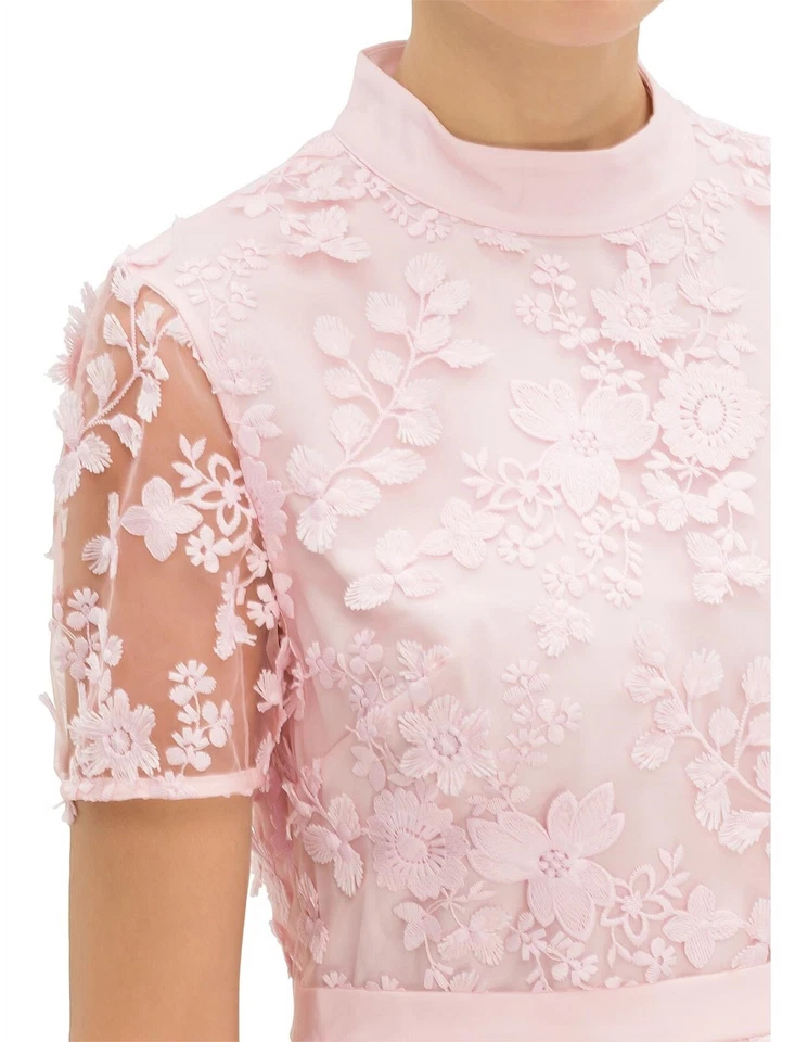 Vestido TED BAKER Rosa Adriya Apliques 3D Cuello Encaje Transparente Cremallera Expuesto 4 TB = 10 Foto 4 de 4