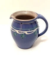 Rothenburger Keramik K Ehler Blue Pottery Redware Jug Banded Design Germany 4.5"