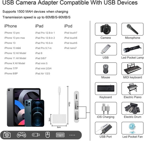 3 in 1 Dual USB Female OTG Adapter with Fast Charging Port for iPhone iPad - 第 2/7 張圖片