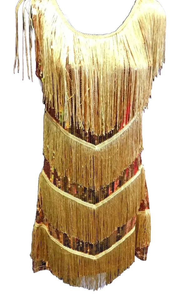 Vestido Tina Turner años 80 dorado con lentejuelas y flecos Foto 2 de 4
