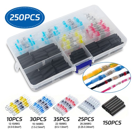 250pcs Waterproof Heat Shrink Butt Wire Splice Seal Connectors Crimp Terminals - 第 1/8 張圖片
