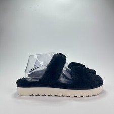 Koolaburra UGG Black Double Straps Open Toe Slide Sandal Faux Fur Women Size 10