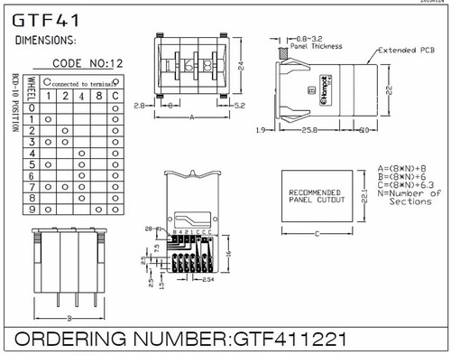 1set Thumbwheel BCD Switch 2-Digit + Cap TF41 GTF411221 0~9 Scale H=24mm Hampolt - Picture 8 of 9