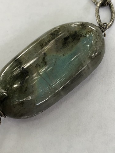 Alexis Bittar Long Open Link Necklace Stone Art Glass Beads Blue Grey Adjustable - Picture 4 of 6