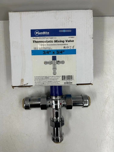 Jones Stephens C77469LF 3/4" 3/4" PlumBite Push On Thermostatic Mixing Valve - Picture 1 of 3