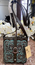 NWT Patricia Nash Granada Burnished Tooled Turquoise Leather Crossbody Bag, 169