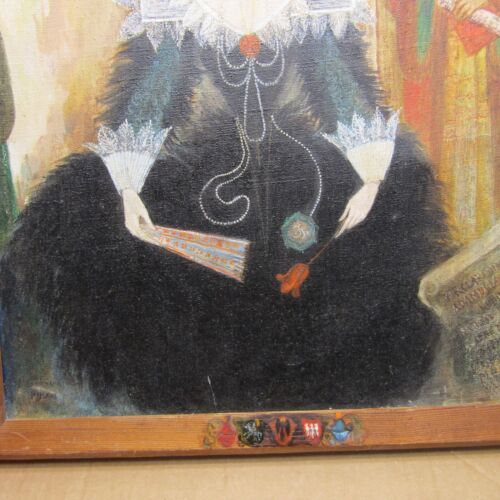 Quadro ad olio vintage tela ritratto di famiglia Krystyna Laskownicka artista reale - Foto 3 di 9