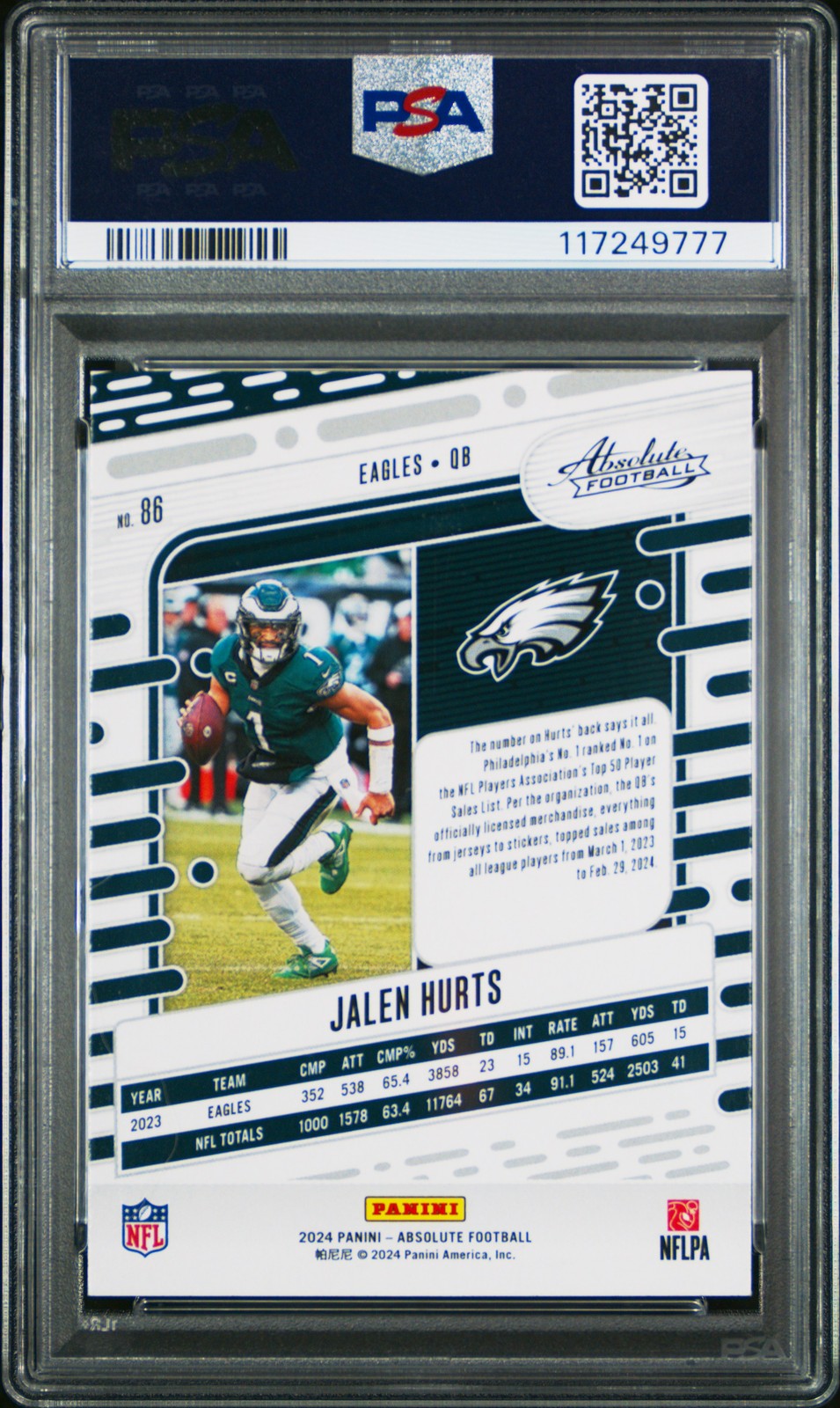 2024 PANINI ABSOLUTE #86 JALEN HURTS PSA 9 view 2