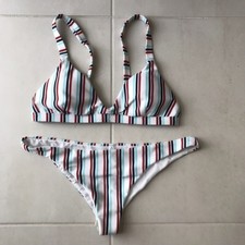 Full Tilt Swim Women Sz XL Bikini Swimsuit Striped Triangle Cheeky Swimwear NWT