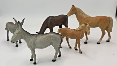 Vintage O & M Hausser Elastolin Horses & Donkeys  Composite Germany 1930's * A