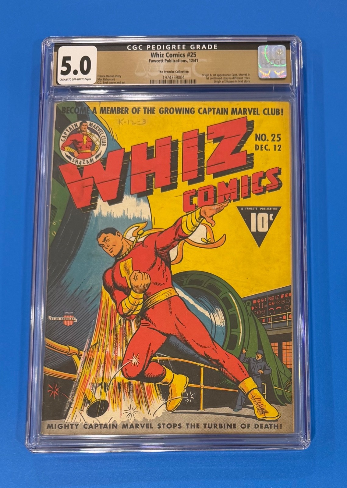 Whiz Comics #25 CGC 5.0 Gold Label Pedigree The Promise Collection 1941 Fawcett