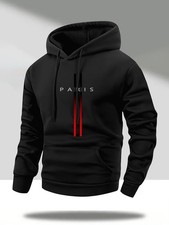  Casual Paris Print Hoodie Men's Casual Paris Print Hooded Sweatshirt Heather