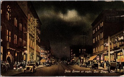 Fifth Street Night Scene San Diego CA Panama San Diego Expo Postcard 1912