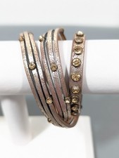 Beachy Boho Western Brown Rhinestone Faux Leather Triple Wrap Bracelet 23 in