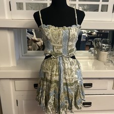 Sky to Moon Blue N Green Floral Cutout Mini Dress | Medium