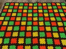 Vintage Granny Squares Quilt Afghan Throw Blanket Brown Orange Green 62 X 50