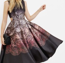 Ted Baker Fan Ombre Cut Out Party Dress Tea Length Sz 6 TB Sz 2 Pockets!! EUC
