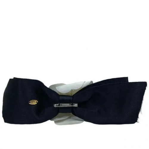 CHANEL Brosche Anstecknadel Accessoire Kleinteil Kamelienband Textil Satin elfenbein schwarz - Bild 11 von 12