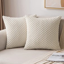 Throw Pillow Covers Soft Corduroy Decorative 18" x 18" Pack of 2 Cream White