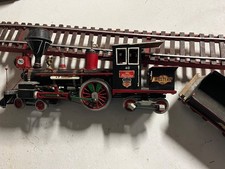Model train, wooden hand made, coal car, track. Engine 15 inches