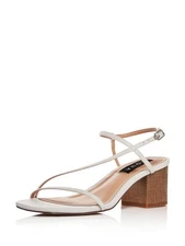 AQUA Womens White Strappy Amy Open Toe Block Heel Buckle Slingback Sandal 7.5 M