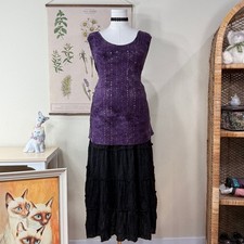 Vintage 90s Y2k Tiered Maxi Skirt Dark Coquette Fairy Grunge Whimsigoth Goth M