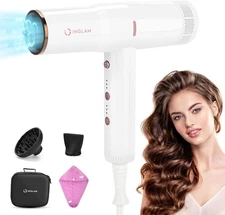 Hair Blow Dryer with Diffuser, IG INGLAM Professional High Speed White 