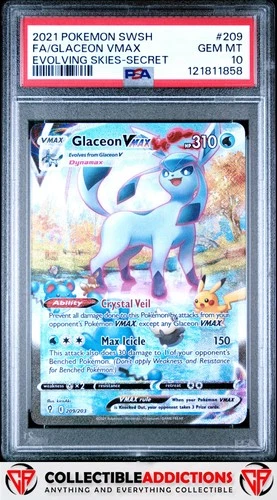 2021 Pokemon Sword & Shield Evolving Skies #209 Glaceon Vmax PSA 10
