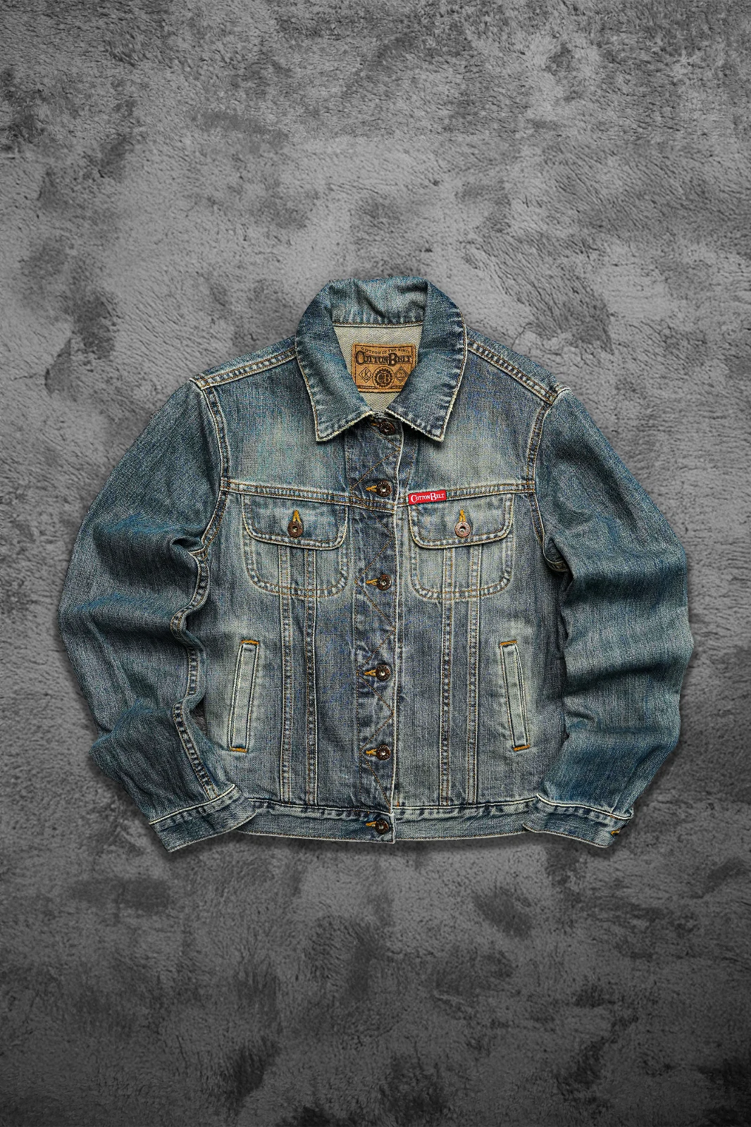 Vintage 90s Cotton Belt Denim Jacket - Stonewashed Blue - Made in Italy Size S